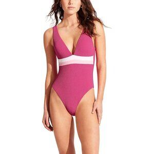 Seafolly Women's Standard V Neck One Piece with High Legline Swimsuit 4 US NWT